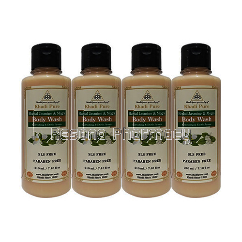 Khadi Pure Herbal Jasmine and Mogra Body Wash Sls Paraben Free   210Ml (Set Of 4)
