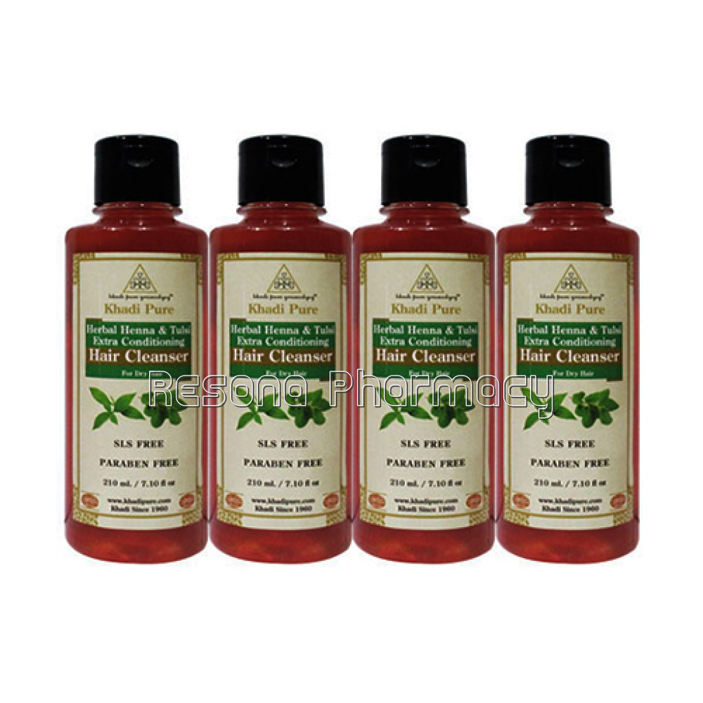 Khadi Pure Herbal Henna and Tulsi Extra Conditioning Hair Cleanser Sls Paraben Free   210Ml (Set Of 4)