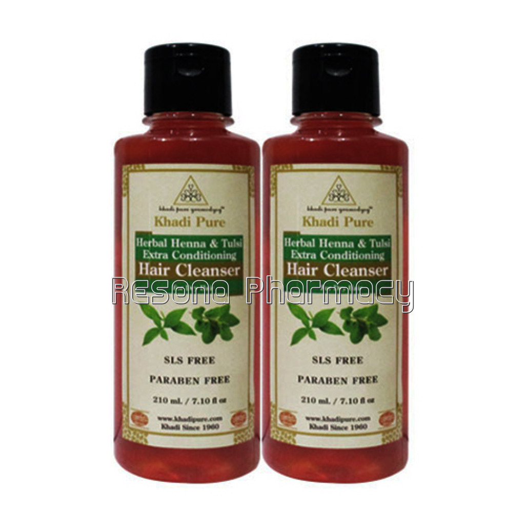 Khadi Pure Herbal Henna and Tulsi Extra Conditioning Hair Cleanser Sls Paraben Free   210Ml (Set Of 2)