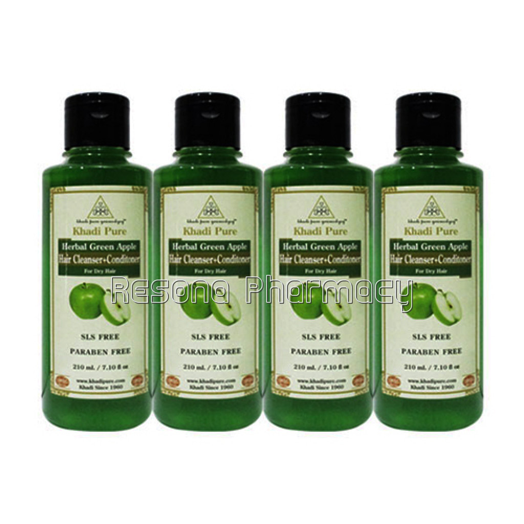 Khadi Pure Herbal Green Apple Hair Cleanser Plus Conditioner Sls Paraben Free   210Ml (Set Of 4)