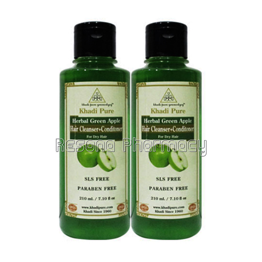 Khadi Pure Herbal Green Apple Hair Cleanser Plus Conditioner Sls Paraben Free   210Ml (Set Of 2)