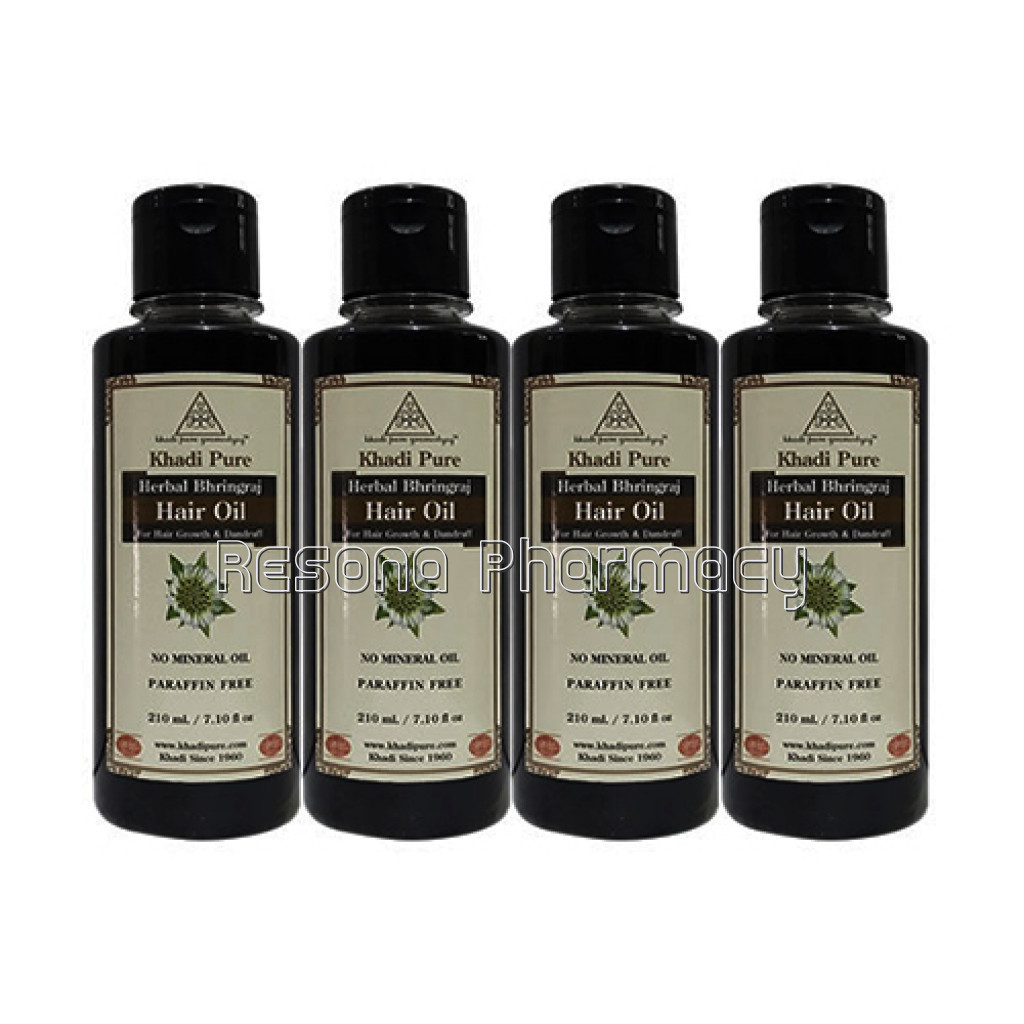 Khadi Pure Herbal Bhringraj Hair Oil   Mineral Oil and Paraffin Free   210Ml (Set Of 4)