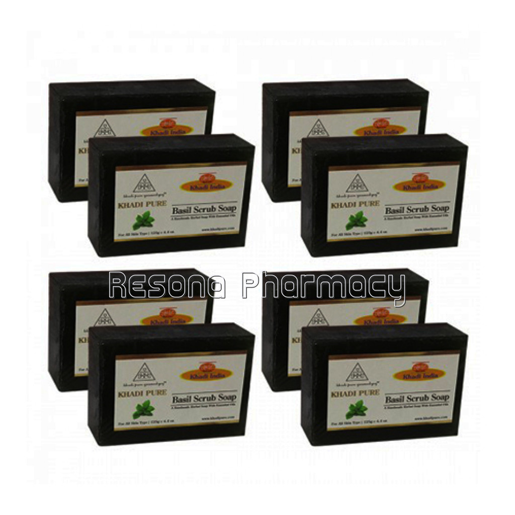Khadi Pure Herbal Basil Scrub Soap   125G (Set Of 8)