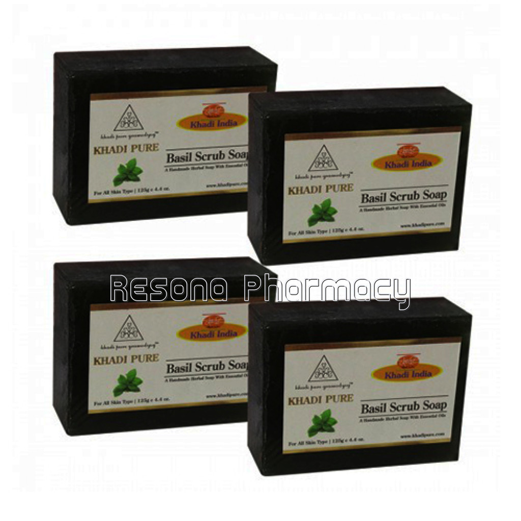 Khadi Pure Herbal Basil Scrub Soap   125G (Set Of 4)