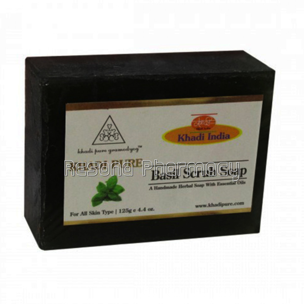 Khadi Pure Herbal Basil Scrub Soap   125G