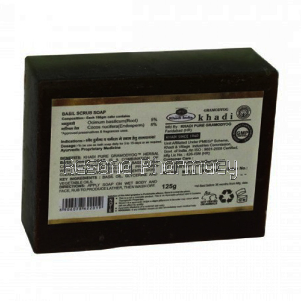 Khadi Pure Herbal Basil Scrub Soap   125G
