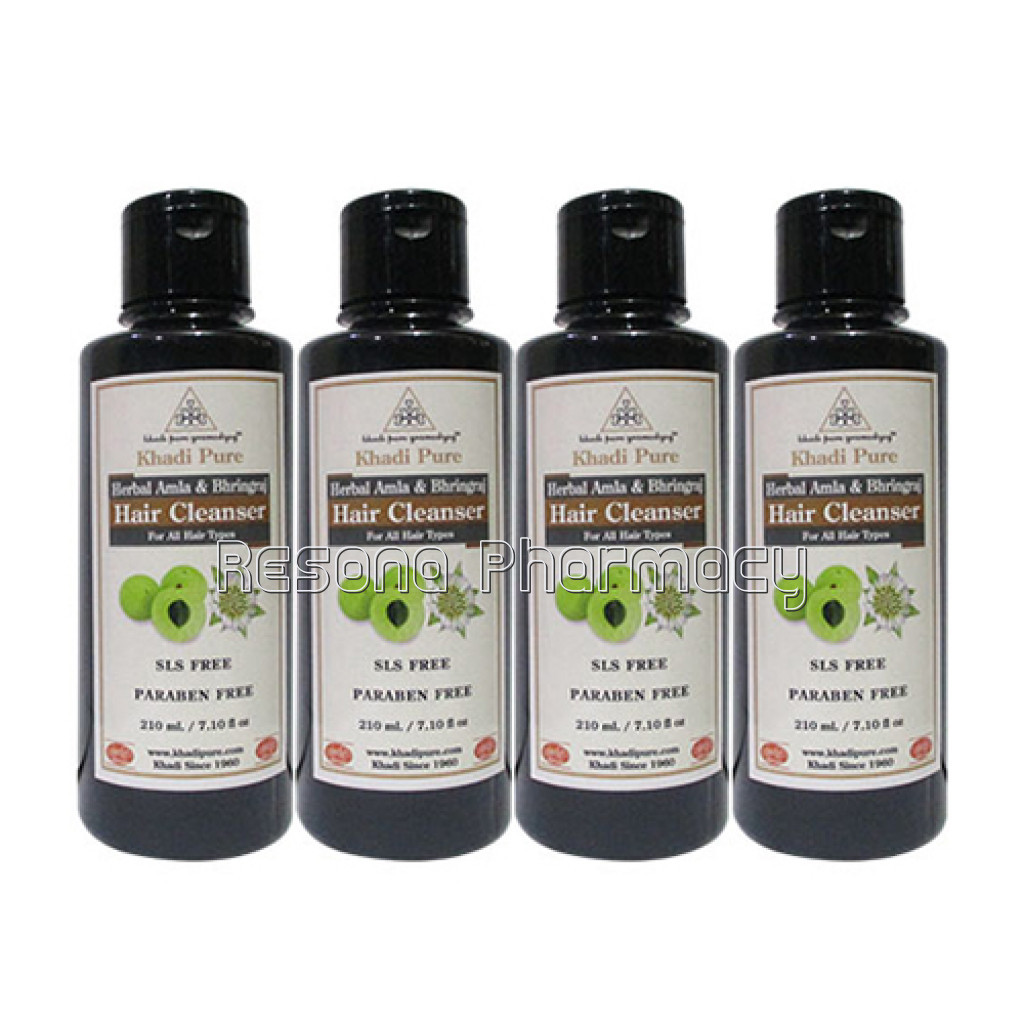 Khadi Pure Herbal Amla and Bhringraj Hair Cleanser Sls Paraben Free   210Ml (Set Of 4)