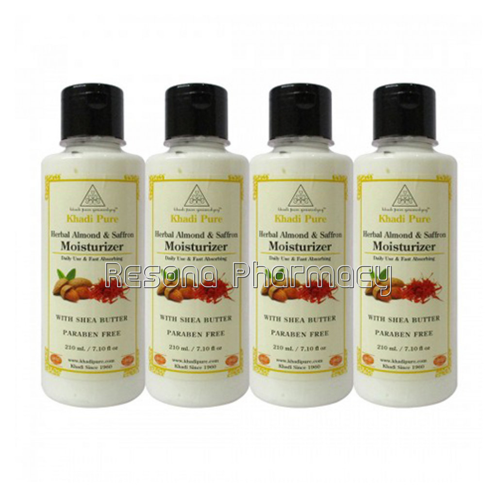 Khadi Pure Herbal Almond and Saffron Moisturizer With Sheabutter Sls Paraben Free   210Ml (Set Of 4)