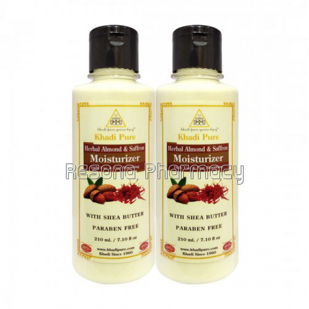 Khadi Pure Herbal Almond and Saffron Moisturizer With Sheabutter Sls Paraben Free   210Ml (Set Of 2)