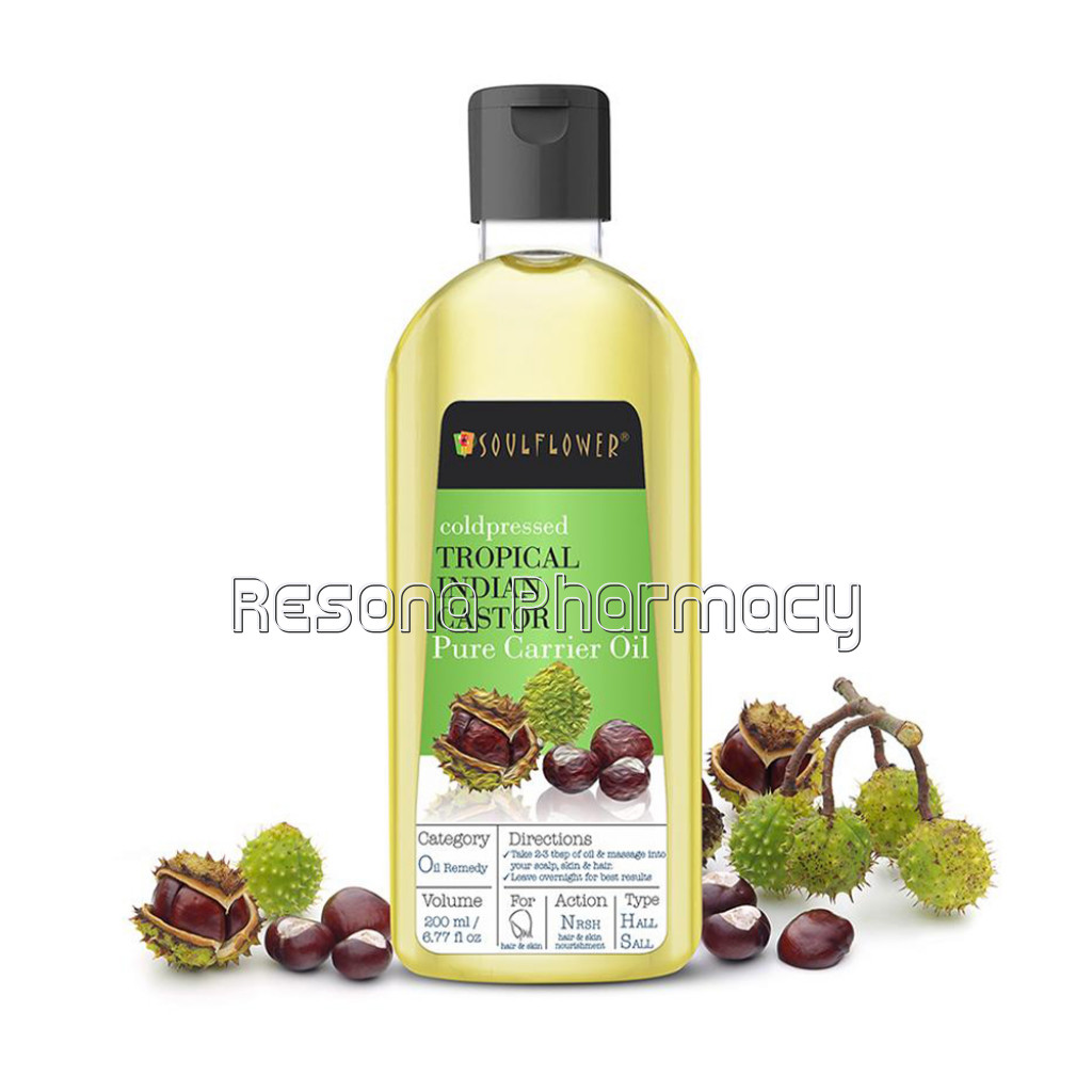 Soulflower Castor Oil For Strong and Thick Hair, Eyebrow and Eyelash, Dry Skin, 100% Pure, NaNaturaland Coldpressed Oil, Ecocert, Esg Certified, 200Ml(Special Edition)
