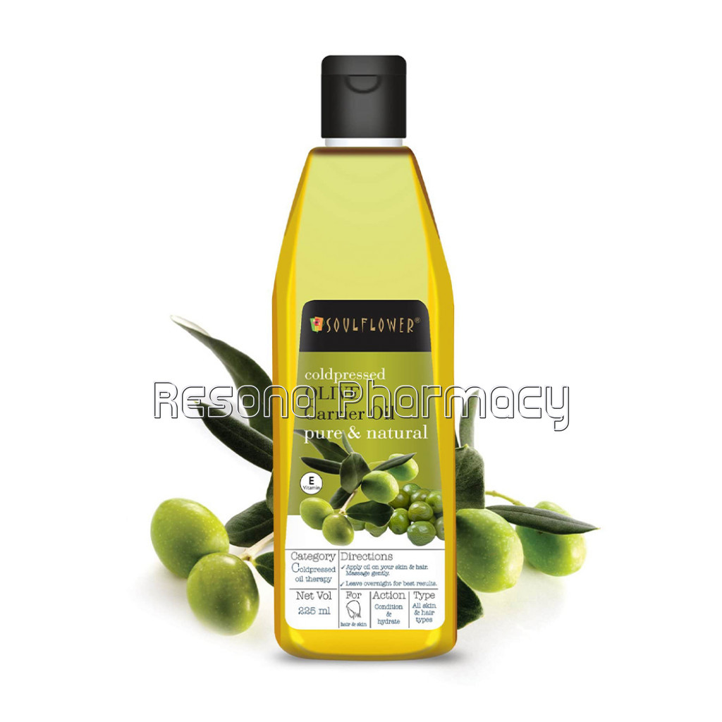 Soulflower Olive Oil For Hair, Pores Cleansing, Strong and Smooth Hair, 100% Pure, NaNaturaland Coldpressed Oil, Ecocert, Esg Certified, 225Ml