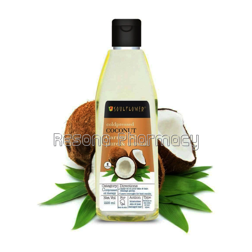 Soulflower Virgin Coconut Coldpressed Oil For Soft and Shiny Hair, Dry Skin, Make Up Remover, 100% Pure and NaNaturalOil, Ecocert, Esg Certified, 225Ml