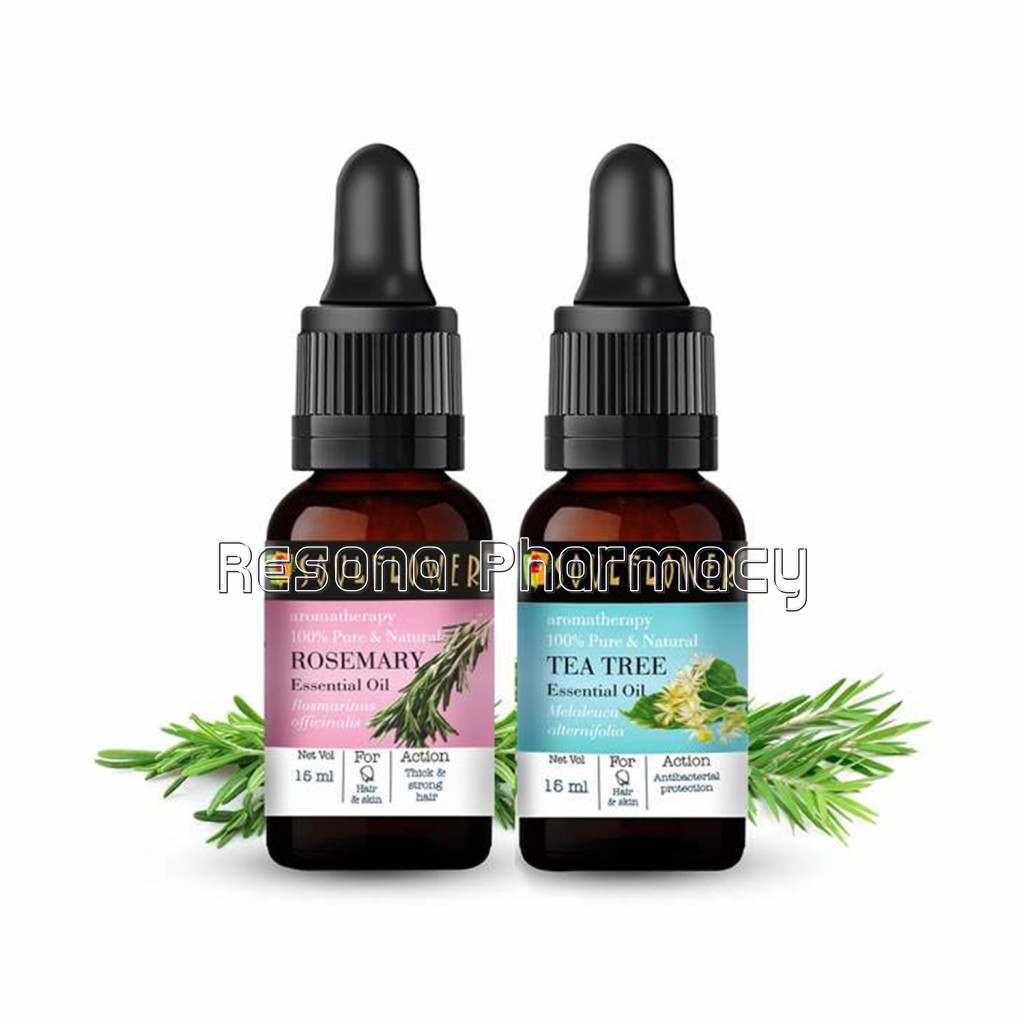 Soulflower Tea Tree and Rosemary Oil For Pimple Reduction, Acne Control, Skin Moisturising Skin Healthy and Long Hair, 100% Pure, NaNaturaland Undiluted Oil, Pack Of 2(15Ml Each) With Free Applicator Set