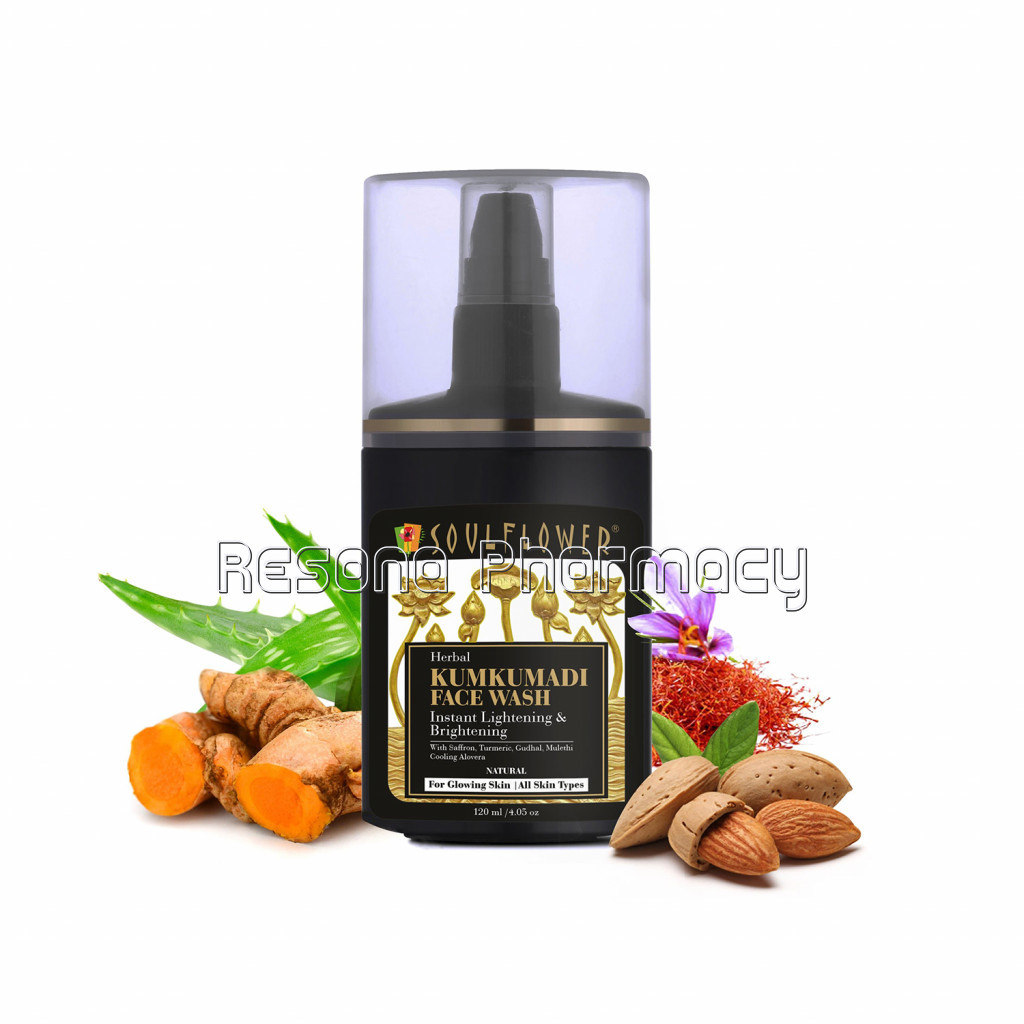Soulflower Herbal Kumkumadi Face Wash   100% NaNaturaland Vegan For Instant Brightness and Glow, Controls Pigmentation and Acne, Clears Blemishes With Saffron, Turmeric, Gudhal, Mulethi and Cooling Aloe Vera. Sls/Sles, Sulphate, Paraben and Silicone Free.