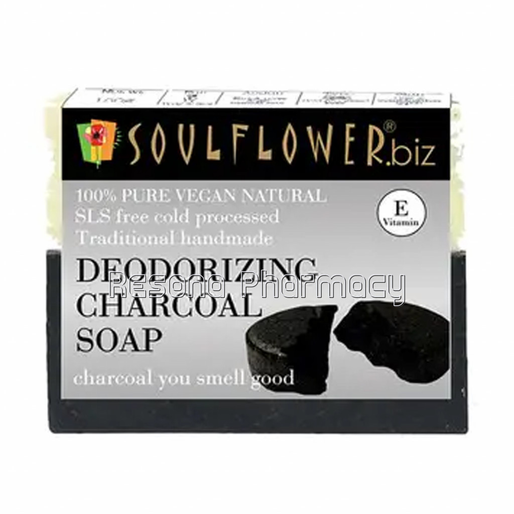Soulflower Deodorizing Charcoal Soap For Odour Control, Skin Detox, Acne, Bacne and Oil Control, With Refreshing Peppermint, Ecocert, Esg Certified, 150G