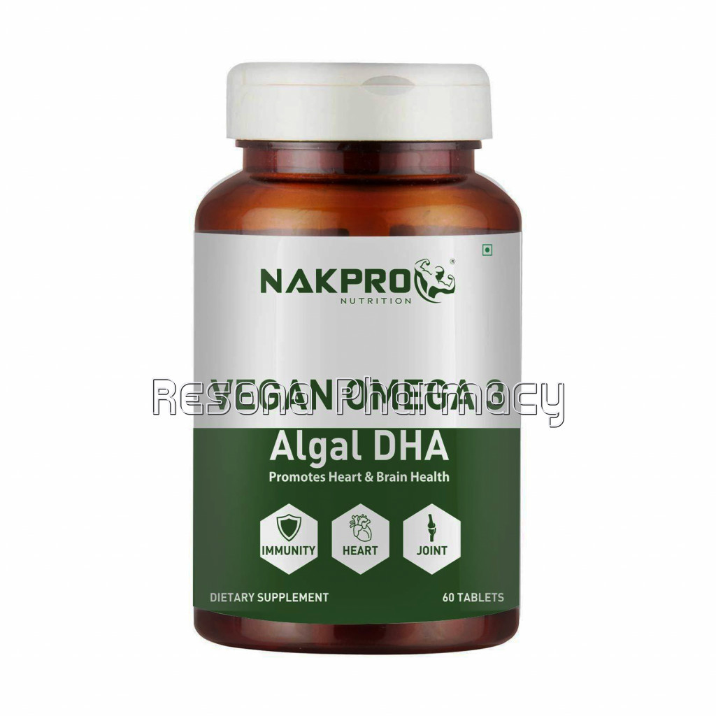 Nakpro Nutrition Vegan Omega 3 Dha, Nutrition Supplement For Heart, Hair, Skin, Joint, Brain and Eye Health   60 Tablets