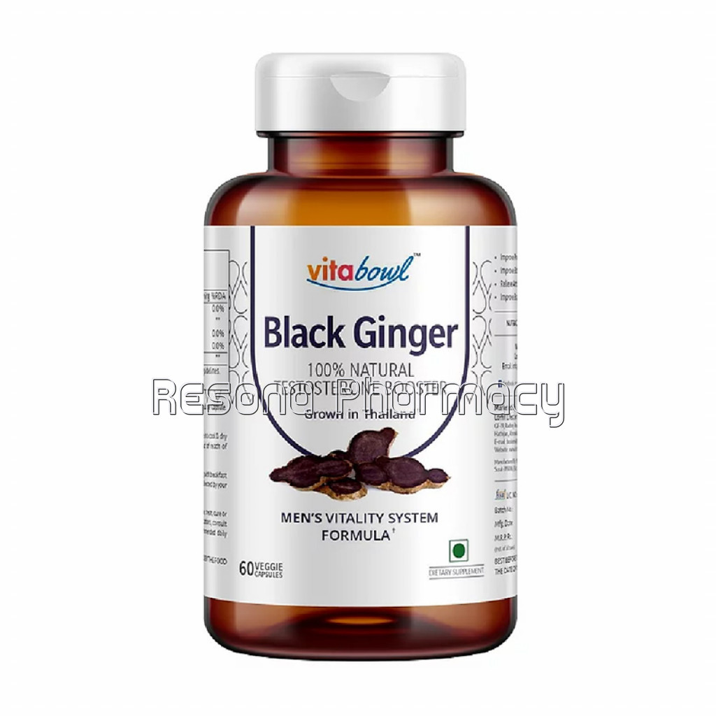 Vitabowl Black Ginger 100% NaNaturalTestosterone Booster For Men   60 Veg Capsule