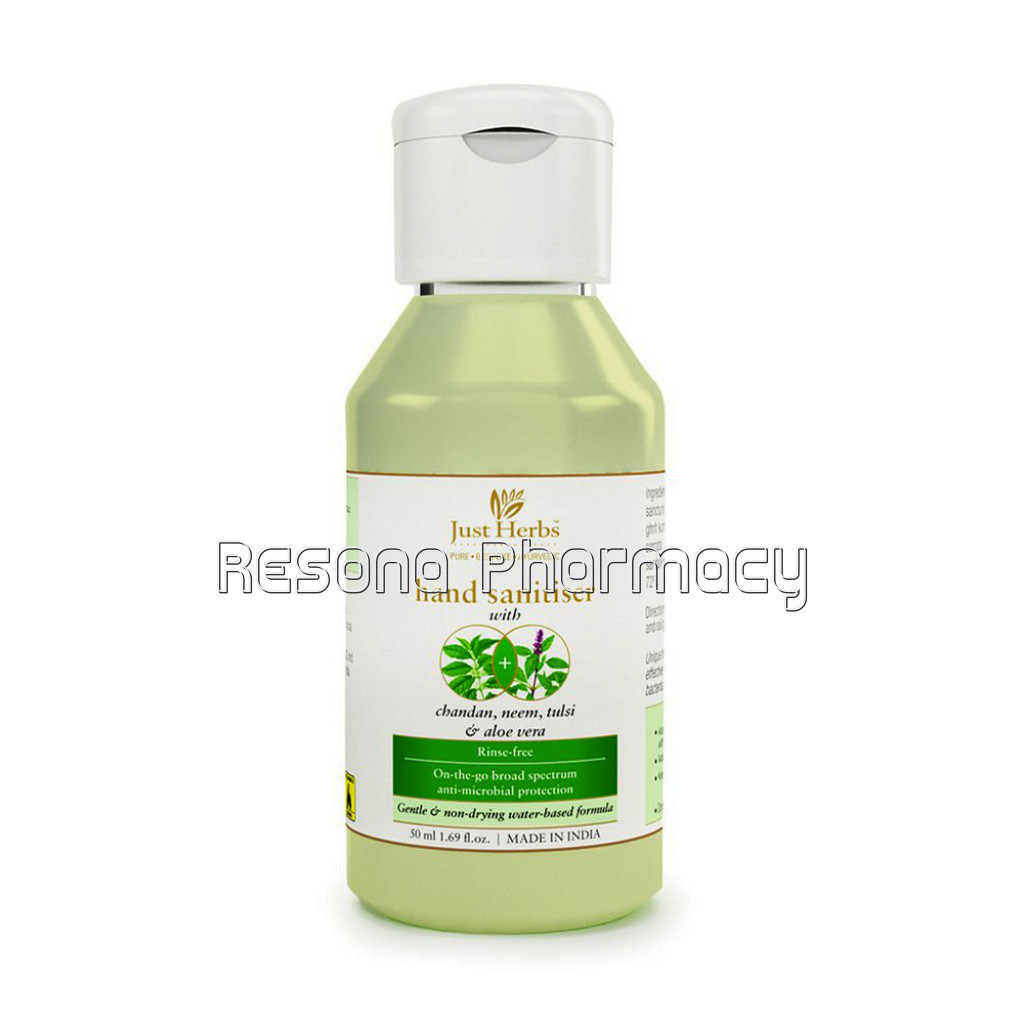 Just Herbs Hand Sanitiser   Chandan, Neem, Tulsi and Aloe Vera Liquid 50Ml