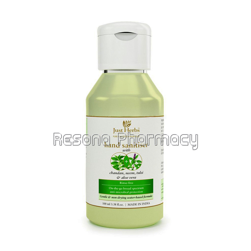 Just Herbs Hand Sanitiser   Chandan, Neem, Tulsi and Aloe Vera Liquid 100Ml