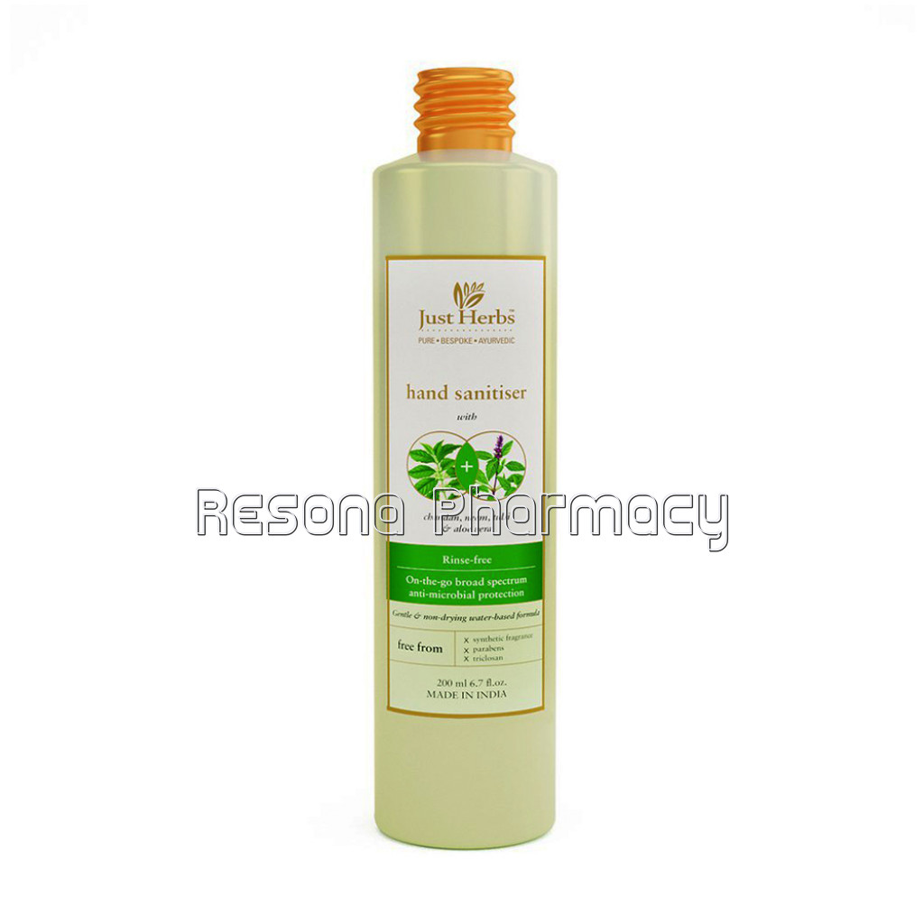 Just Herbs Hand Sanitiser   Chandan, Neem, Tulsi and Aloe Vera Liquid 200Ml