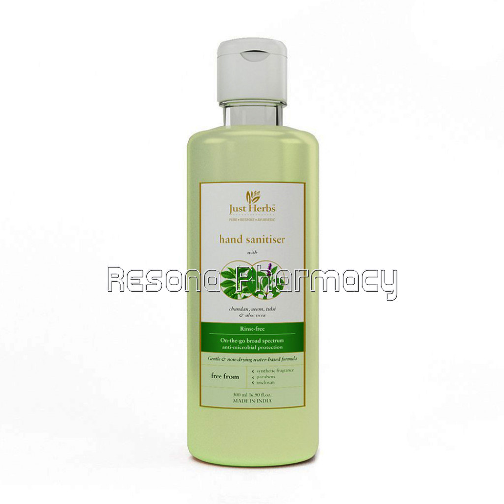Just Herbs Hand Sanitiser   Chandan, Neem, Tulsi and Aloe Vera Liquid 500Ml
