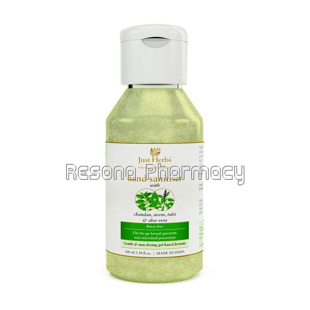 Just Herbs Hand Sanitiser   Chandan, Neem, Tulsi and Aloe Vera Gel 100Ml