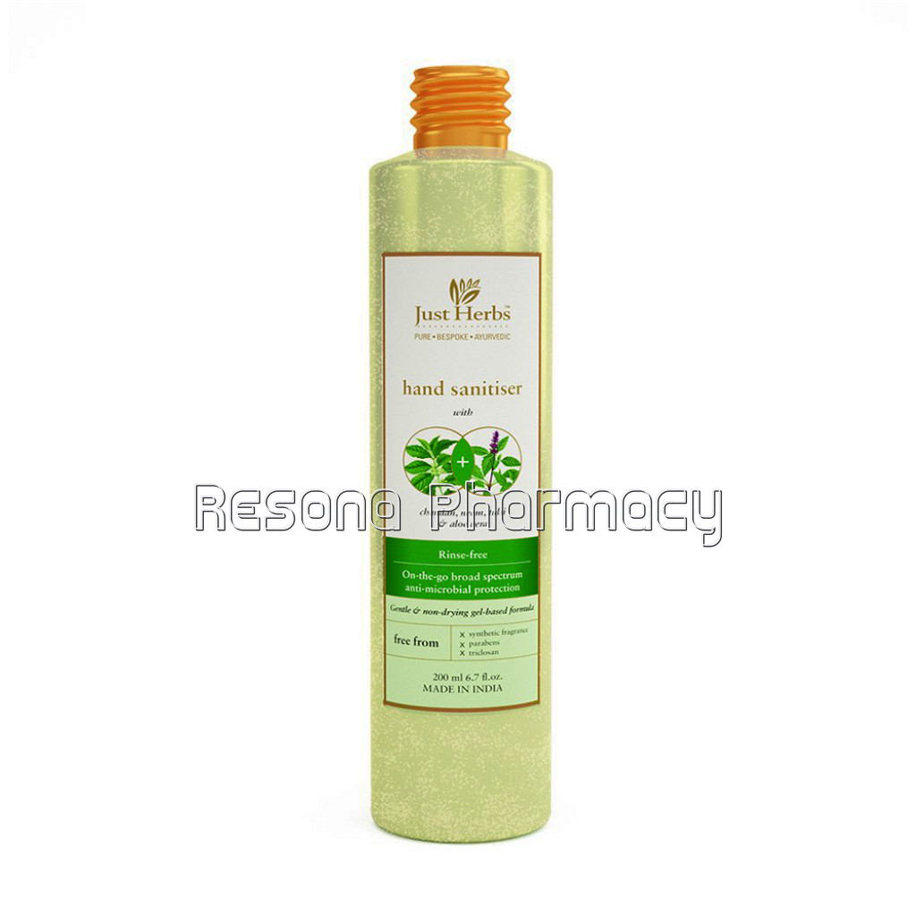 Just Herbs Hand Sanitiser   Chandan, Neem, Tulsi and Aloe Vera Gel 200Ml