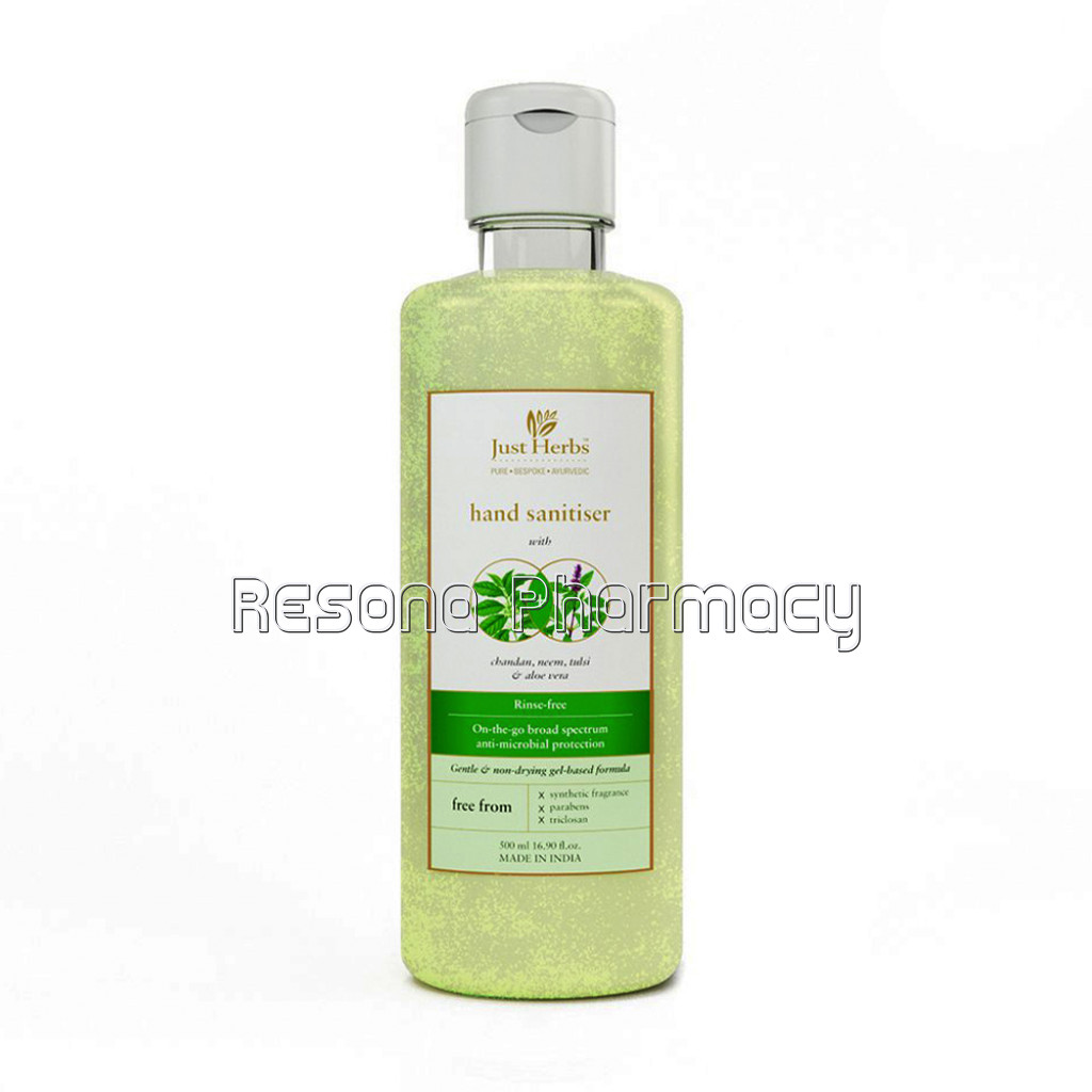 Just Herbs Hand Sanitiser   Chandan, Neem, Tulsi and Aloe Vera Gel 500Ml
