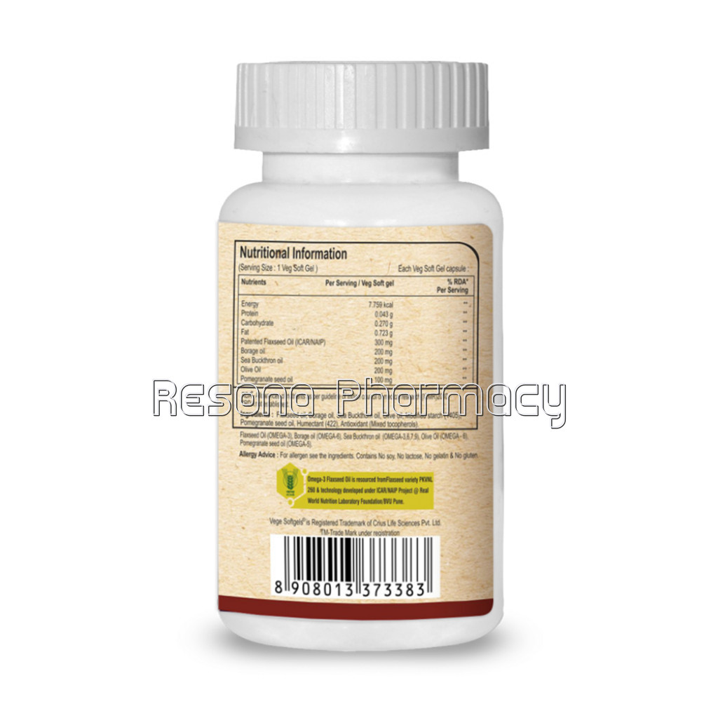 Omega 3 5 6 7 9 | A Unique Blend Of Essential Fatty Acids Beneficial For Cardiovascular Health' Brain Function And Immunity  60 Veg Softgel