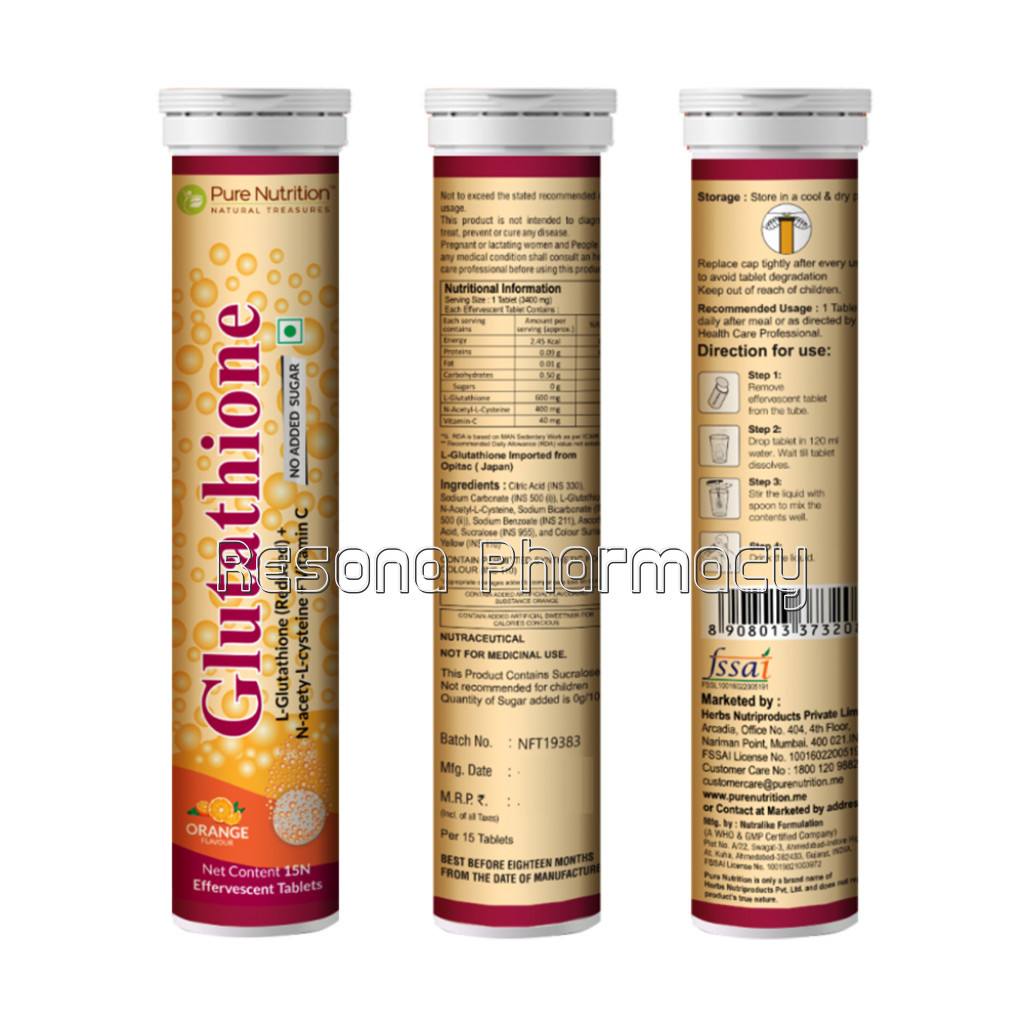 Effervescent Glutathione Tablets With The Goodness Of Vitamin C' Ideal For Skin Lightening and Detox 15 Tablets