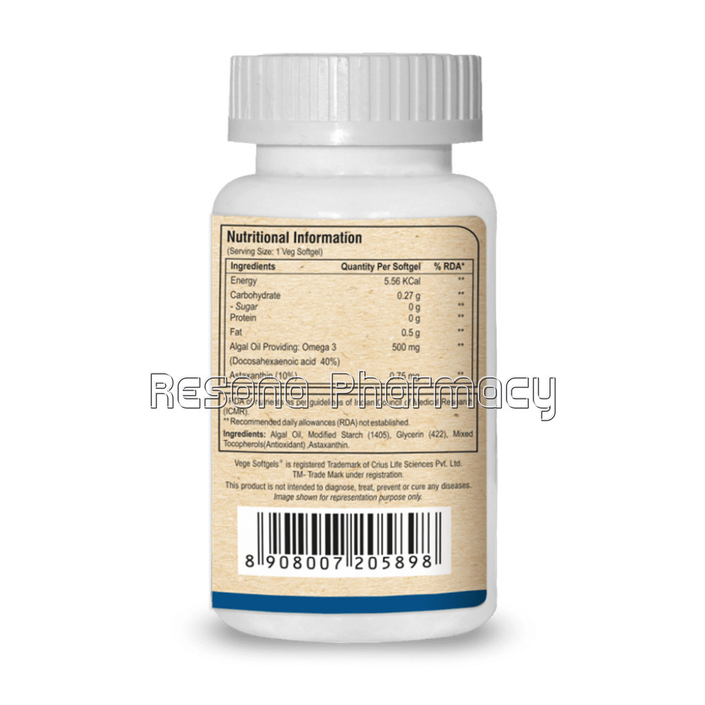 Veg Omega With Astaxanthin For Helps In Joint Movement | Brain Function | Healthy Heart And Eye Health   30 Veg Capsule