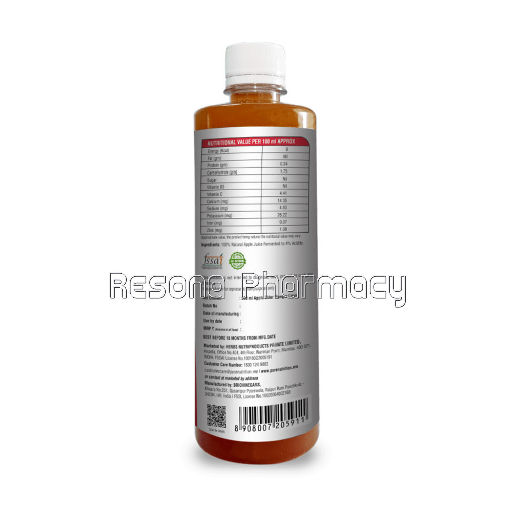 Raw Apple Cider Vinegar | Unfiltered Apple Cider Vinegar Made From The “Mother” 500Ml Liquid