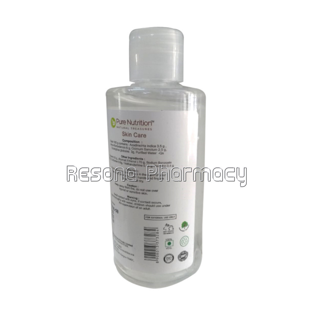 Alcohol Based Hand Sanitizer Enriched With Botanical Extracts Of Aloe Vera; Neem And Tulsi; 100Ml