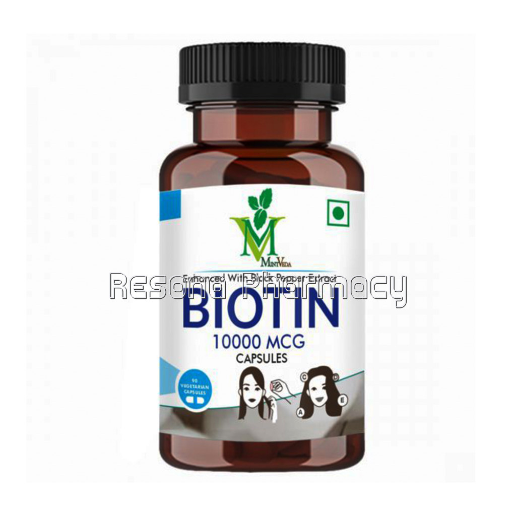 Mint Veda Biotin Maximum Strength For Hair Nails And Skin Growth 10000 Mcg 90 Vegetarian Capsules