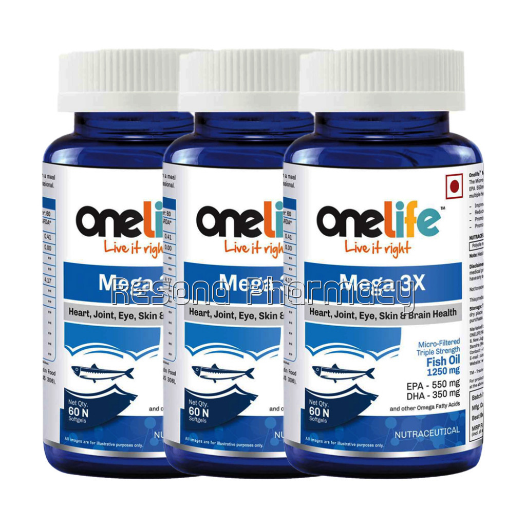 Onelife Mega 3X Triple Strength Fish Oil, Omega 3, Micro Filtered, Reflux Free, Mercury Free, 1250Mg (Epa   550: Dha   350) 180 Softgels