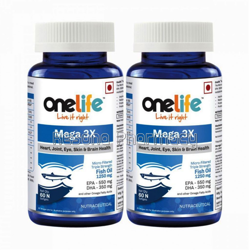 Onelife Mega 3X Triple Strength Fish Oil, Omega 3, Micro Filtered, Reflux Free, Mercury Free, 1250Mg (Epa   550: Dha   350) 120 Softgels