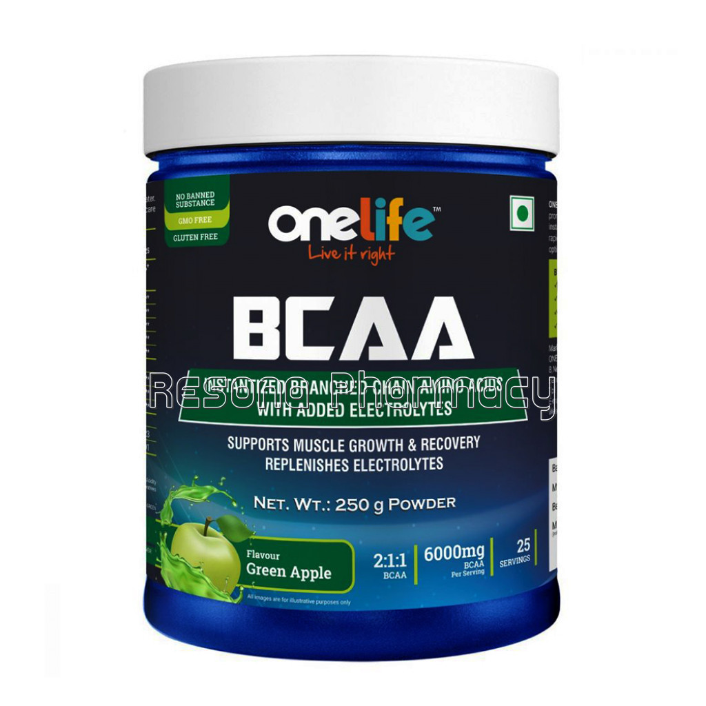 Onelife Bcaa : Supports Muscle Growth and Recovery Replenishes Electrolytes   Green Apple   250Gm