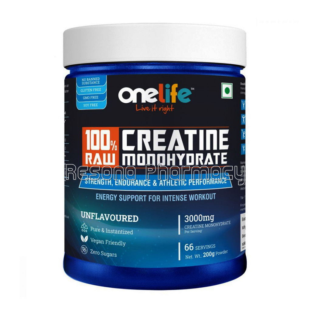 Onelife 100% Raw Creatine Monohydrate Powder, 200G [3000Mg Creatine Monohydrate Per Serving, Vegan Friendly]