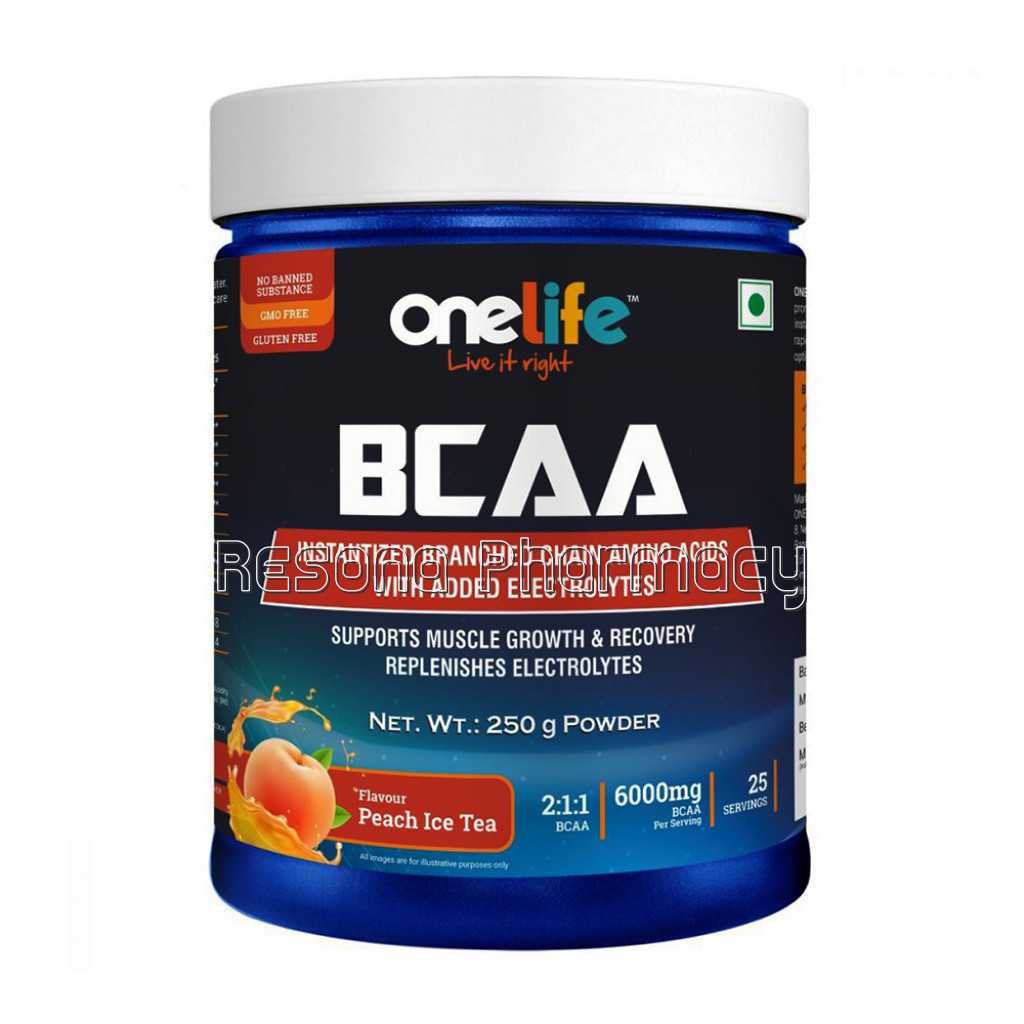 Onelife Bcaa : Supports Muscle Growth and Recovery Replenishes Electrolytes   Peach Ice Tea   250Gm