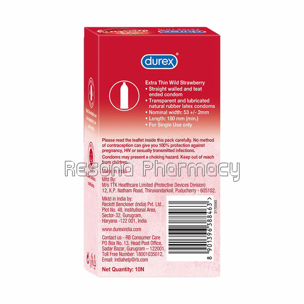 Durex Extra Thin Strawberry Flavoured   10 Condoms