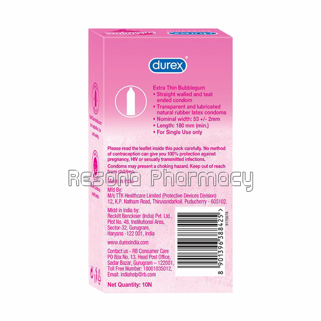 Durex Extra Thin Bubblegum Flavoured   10 Condoms