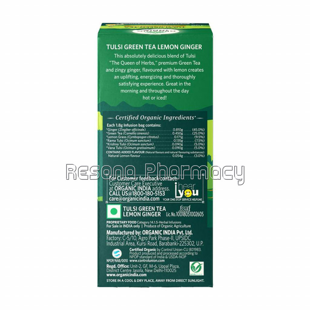 Tulsi Green Tea Lemon Ginger 25 Tea Bags , 25N Infusion Bags