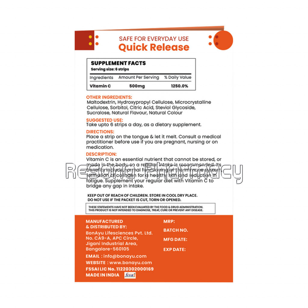Bonayu Vitamin C Mouth Dissolving Strips | 30 Strips