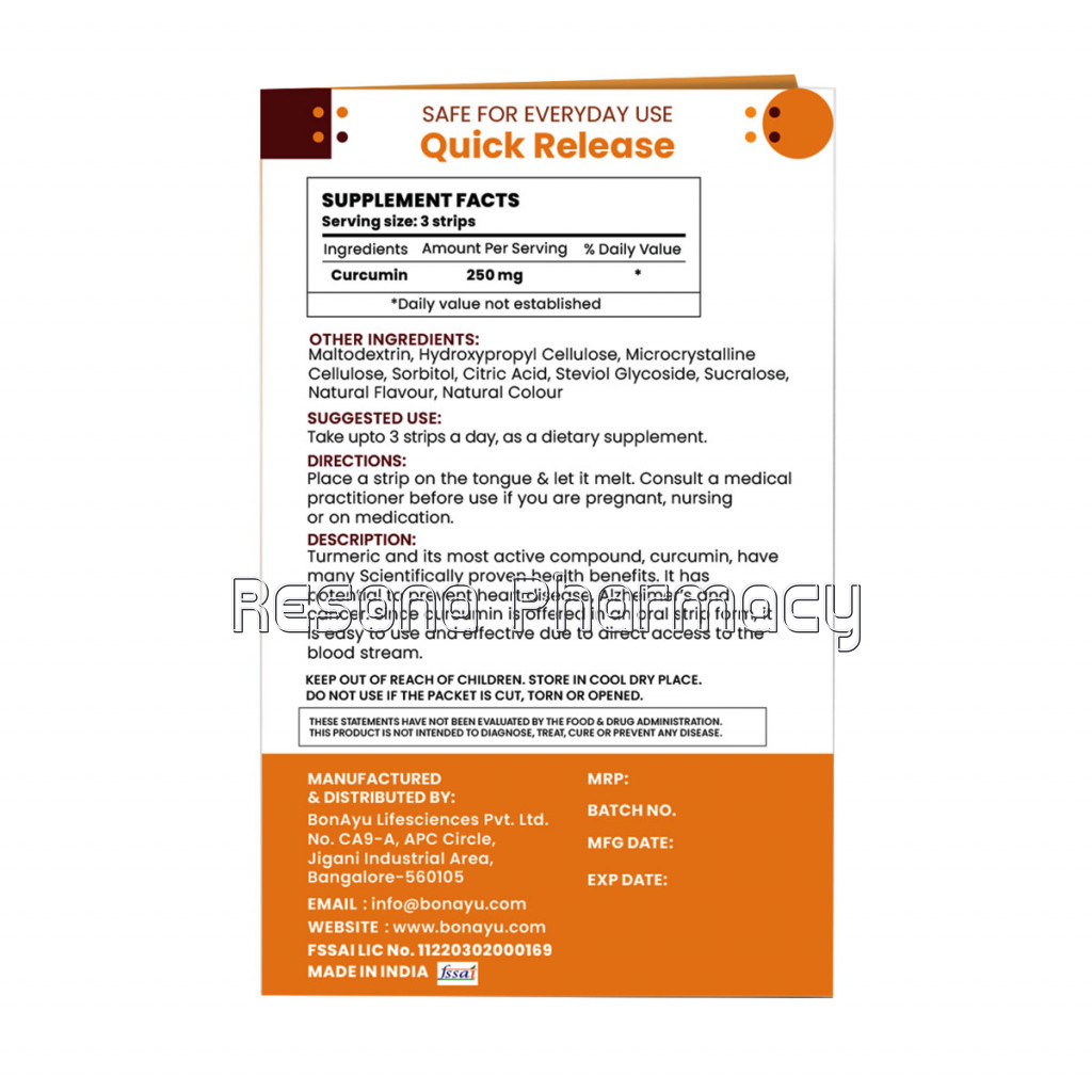 Bonayu Curcumin Mouth Dissolving Strips | 30 Strips