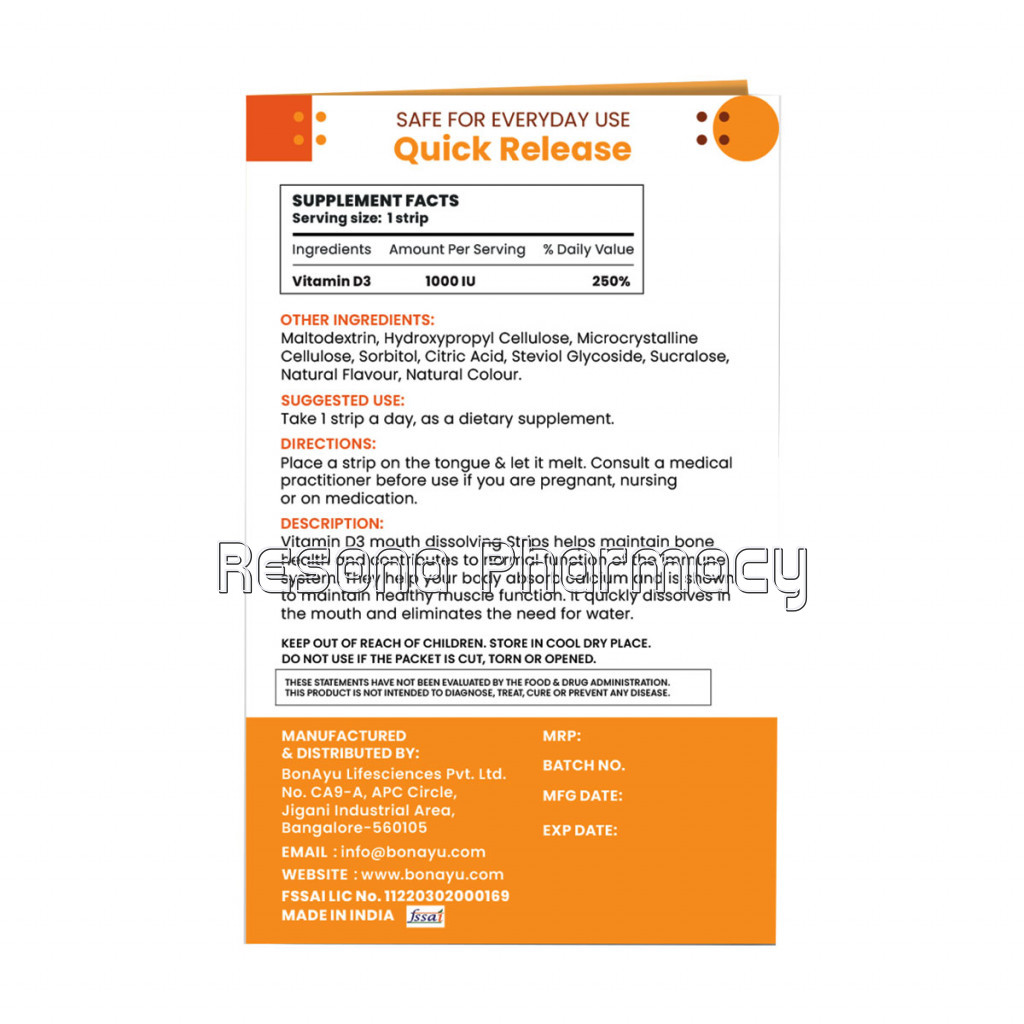 Bonayu Vitamin D Mouth Dissolving Strips | 30 Strips