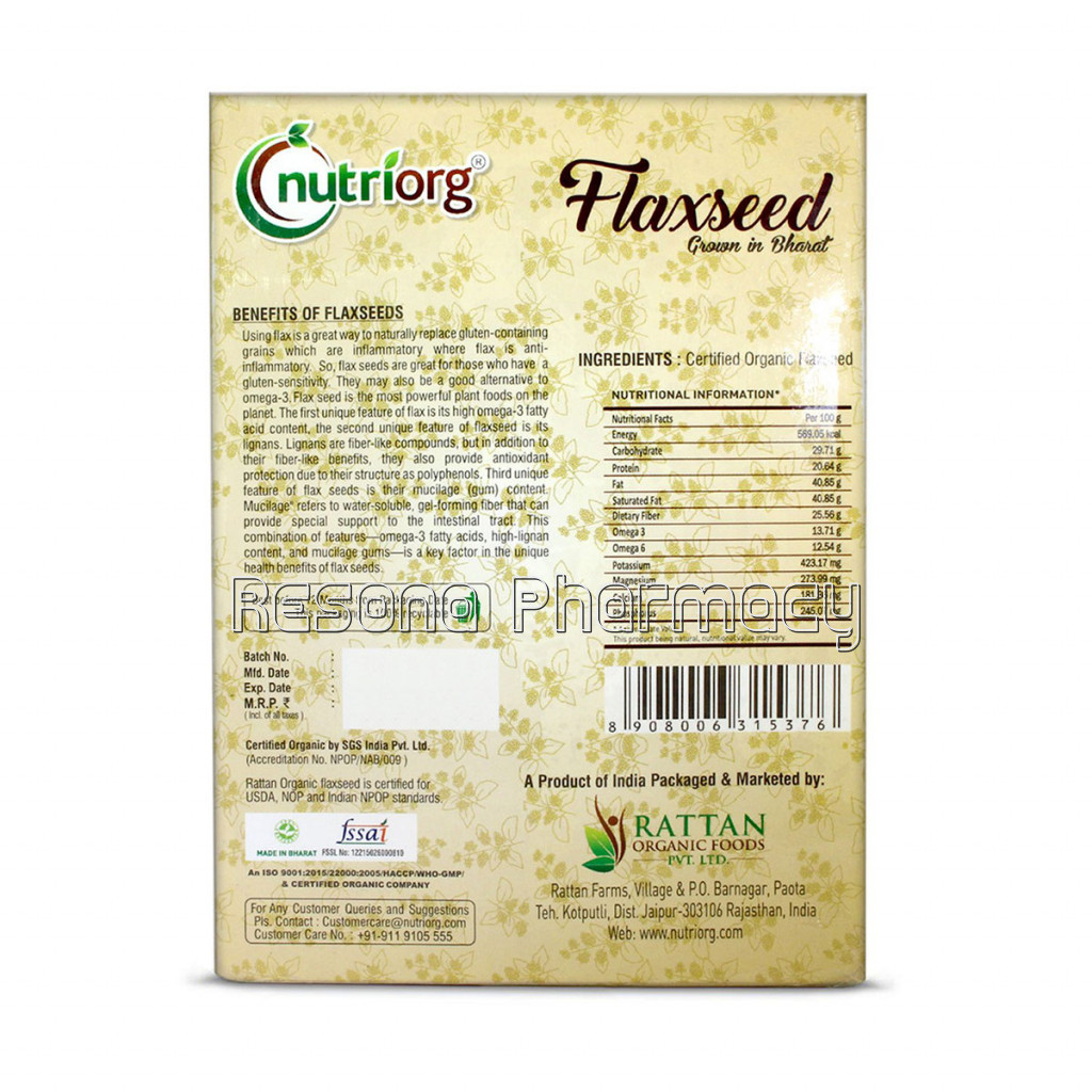 Nutriorg Certified Organic Flaxseed Raw 250G (Pack Of 2)