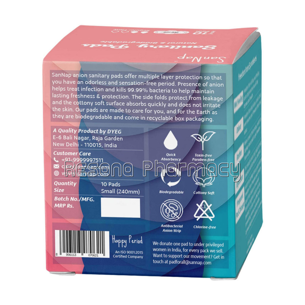 Sannap Biodegradable Super Soft Anion Sanitary Pads/Napkins, Antibacterial, Ultra Thin And Rash Free Protection – Small (S) Day Pads (Pack Of 10) (Small)