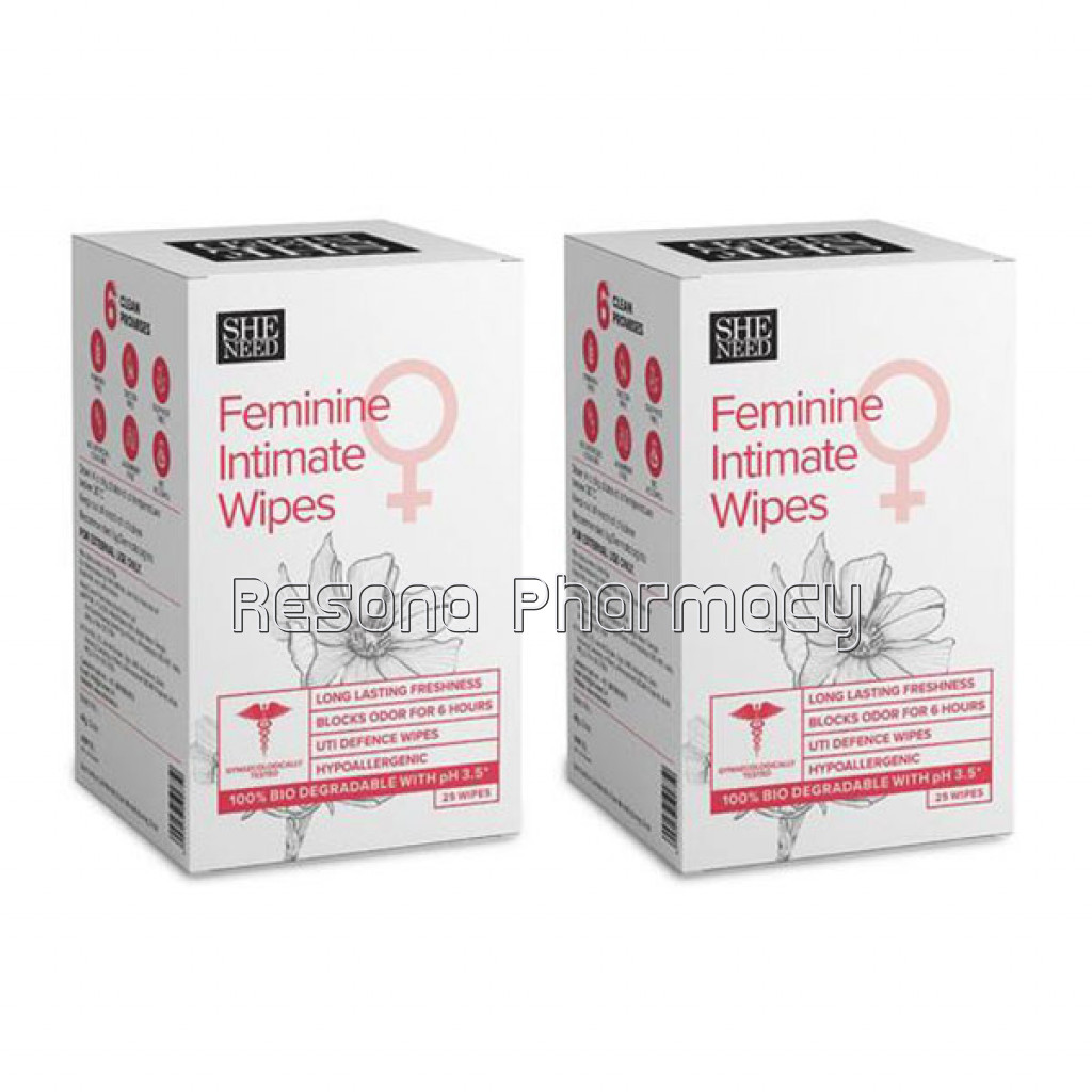 Sheneed Feminine Intimate Wipes 100% Biodegradable, Ph Balanced, Uti Protected Wipes For Women, With Chamomile Flower Extract and Vitamin E Oil – (25 Wipes) (Pack Of 2)
