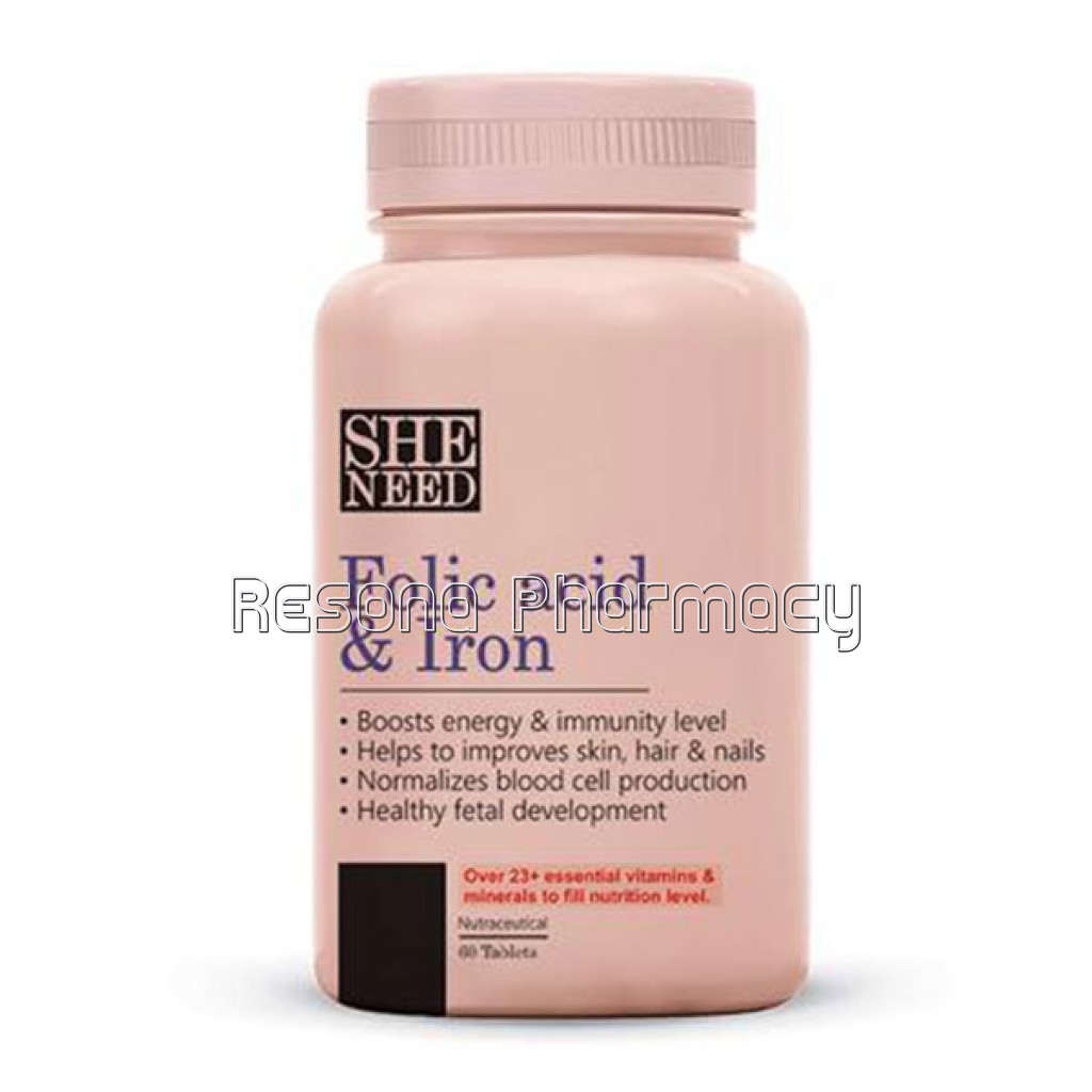 Sheneed Folic Acid and Iron Supplements For Women – Supports Pregnancy and Iron Production – 60 Tablets