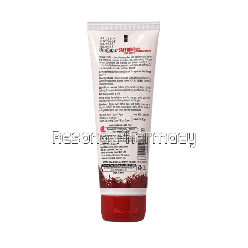 Banjara'S Saffron Face Wash With Pomegranate 100Ml